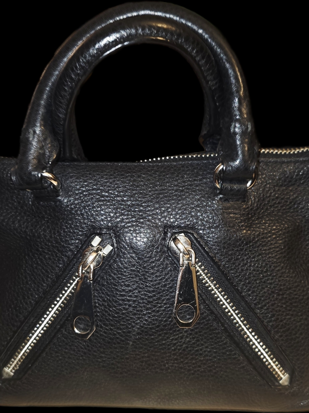 Rebecca Minkoff Black & Silver Leather Micro Moto Satchel & Crossbody Bag Purse